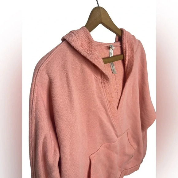 FREE PEOPLE Movement Reyes French Terrycloth Pink V Neck Valentines Day Sweater - Picture 4 of 13